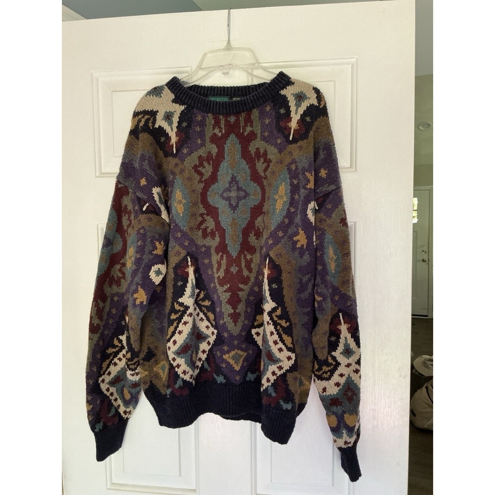 Vintage Byford Grandpa Knit Sweater Geometric Abstract Chunky Silk Cotton Large